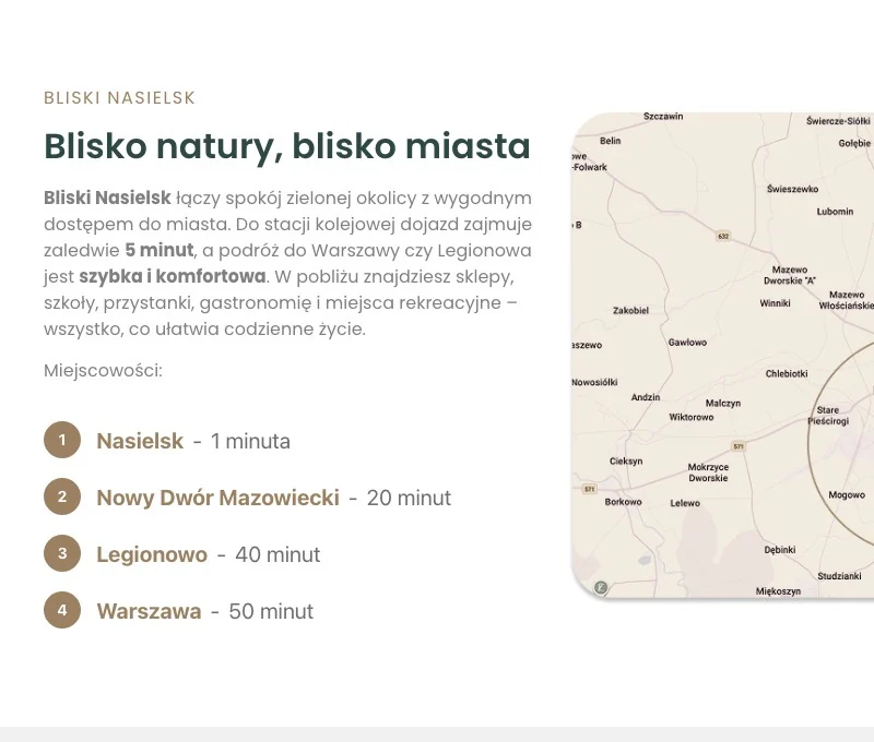 Sekcja lokalizacji z mapą: Blisko natury, blisko miasta