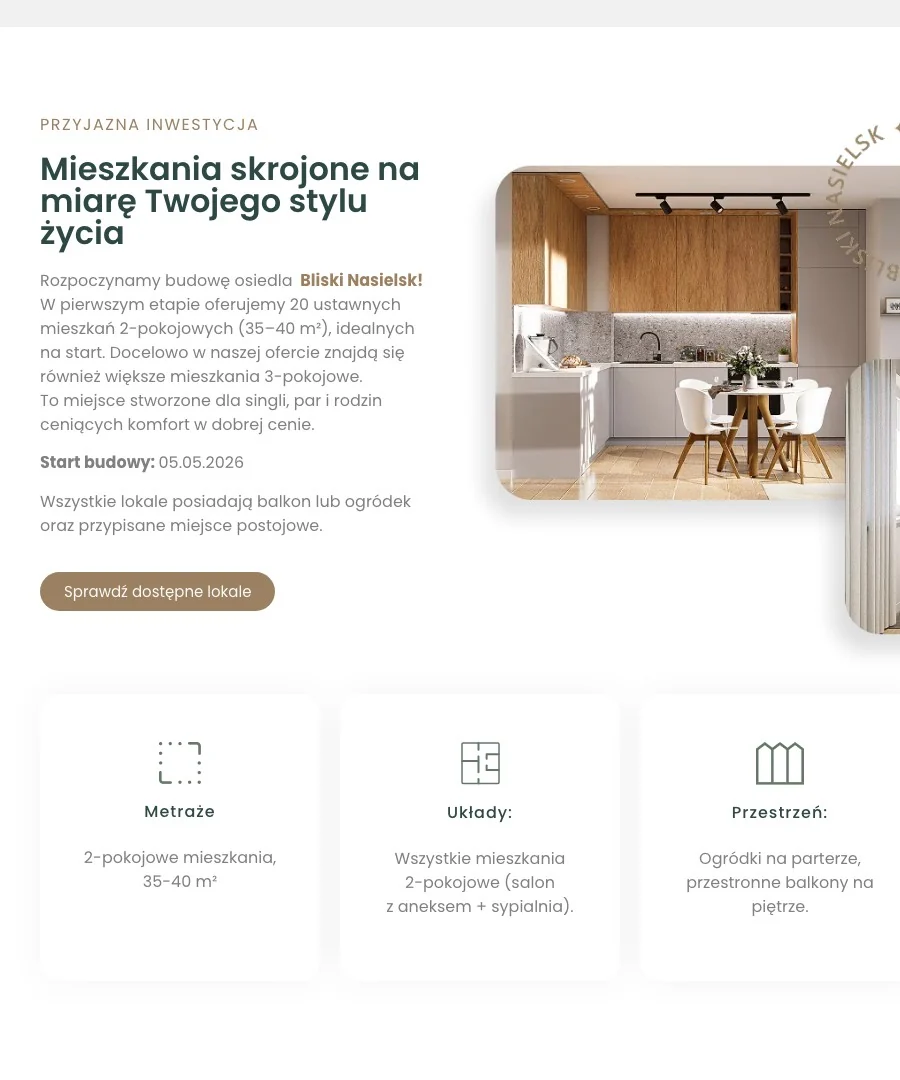 Sekcja o inwestycji na stronie Bliski Nasielsk: mieszkania skrojone na miarę Twojego stylu życia