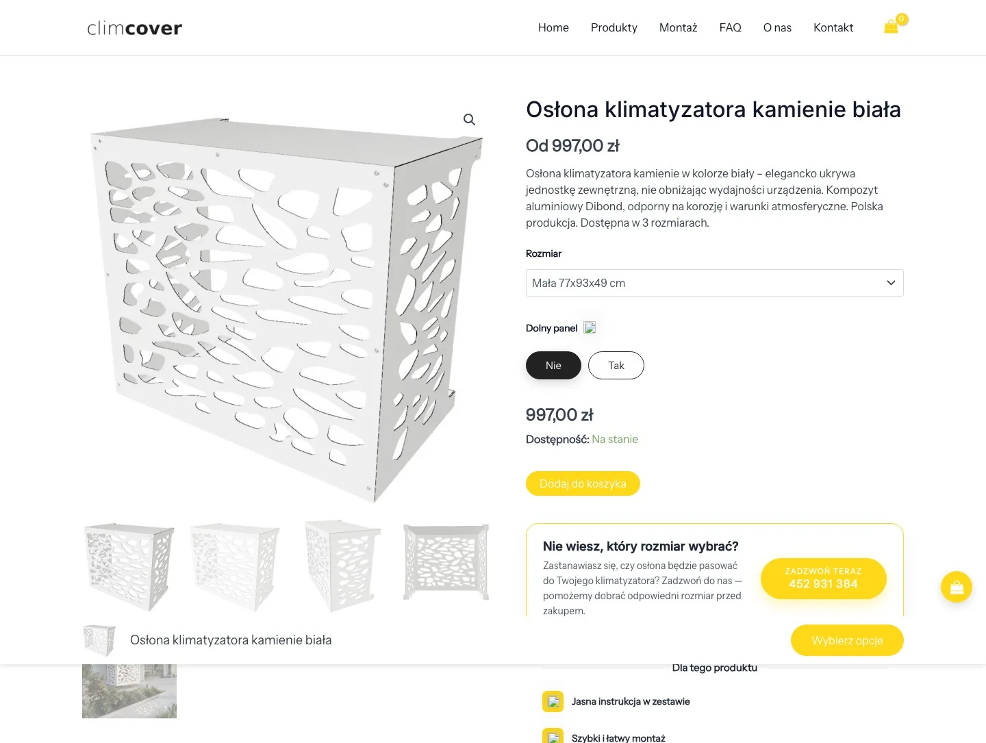 Karta produktu ClimCover przed redesignem