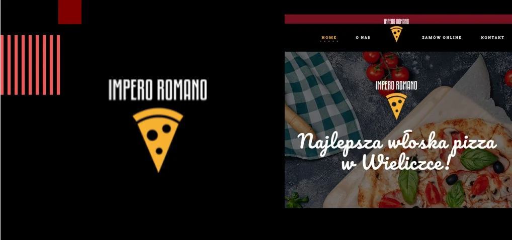 Logo Impero Romano i strona pizzerii z hasłem Najlepsza włoska pizza w Wieliczce