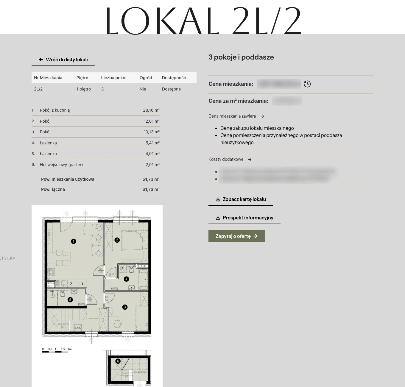 Podstrona lokalu 2L/2 z planem mieszkania i parametrami
