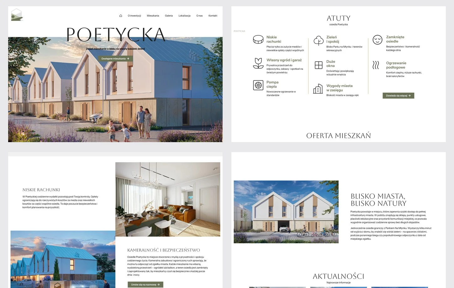 Projekt UX/UI strony Poetycka: sekcje atutów, osiedla i lokalizacji