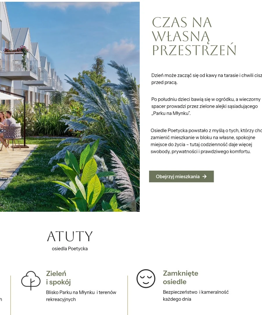 Sekcja Czas na własną przestrzeń na stronie Poetycka, z atutami osiedla